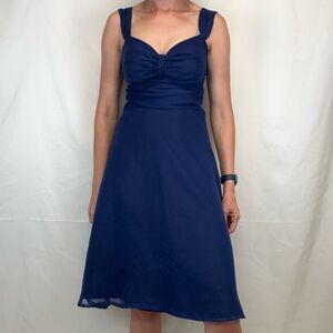 Handmade Women’s Dark Blue Sheer Overlay Sleeveless Mini Dress Medium M